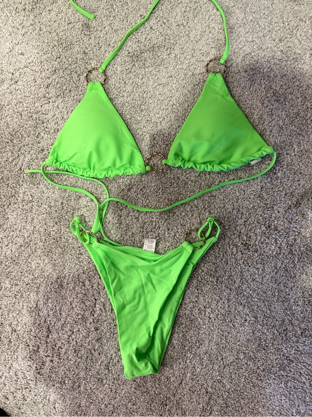 Neon Green bikini  Swimwear with Ring Accents